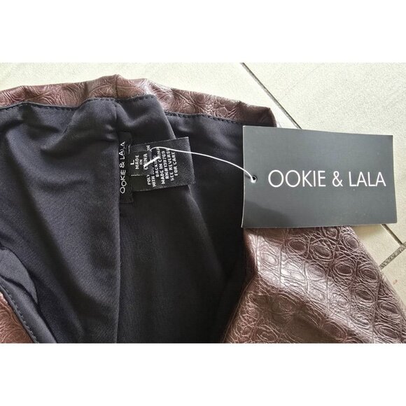 OOKIE & LALA Brown High Rise Skinny Snakeskin Leather Pants - Picture 3 of 5